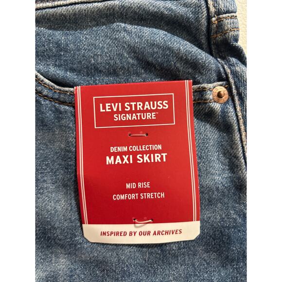 Levi Strauss Denim Maxi Skirt Women's Distressed Slit Mid Rise Comfort Stretch - Picture 3 of 10